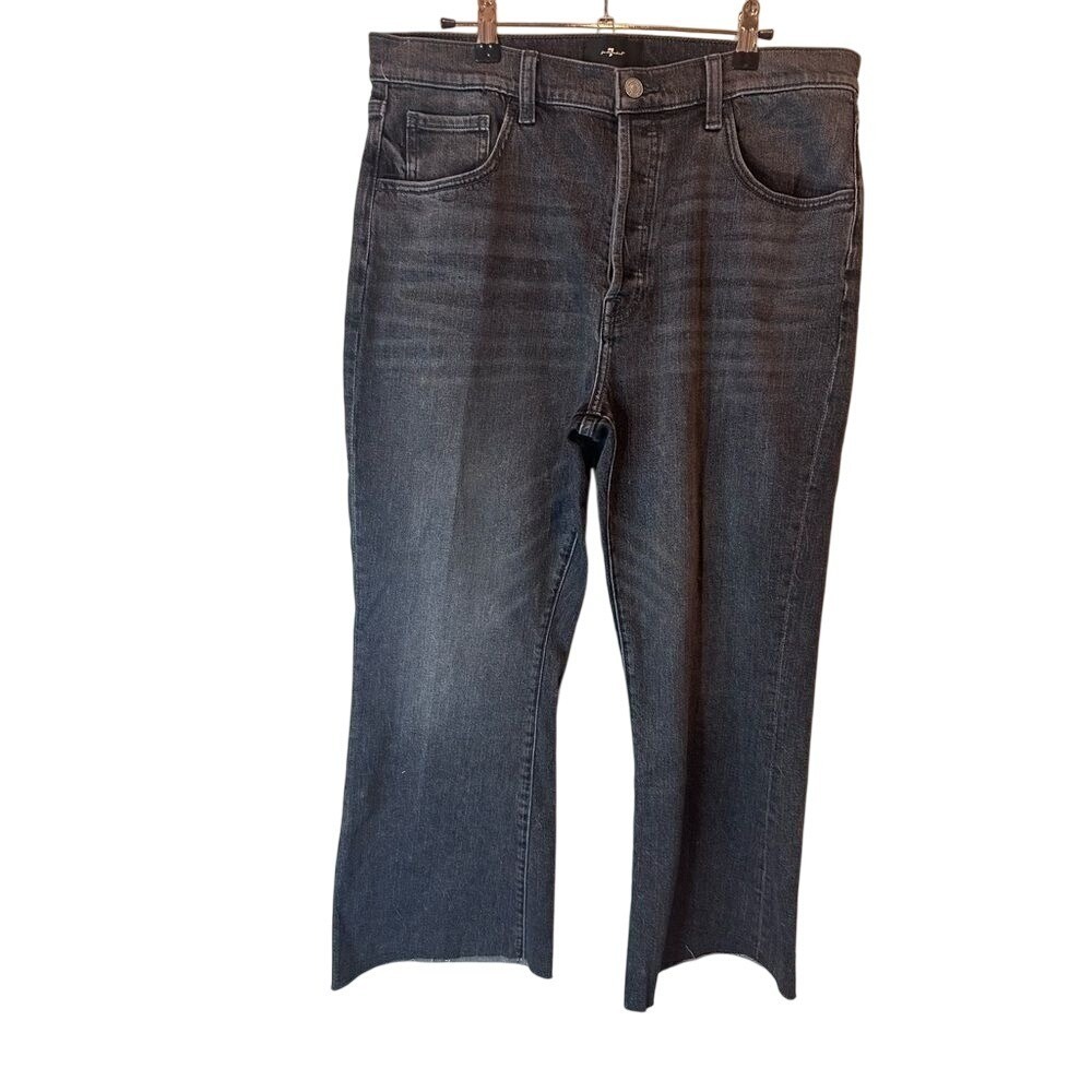 7 For All Mankind Easy‎ Boy Bootcut Jeans Grey High Rise Button Fly Raw Hem 31